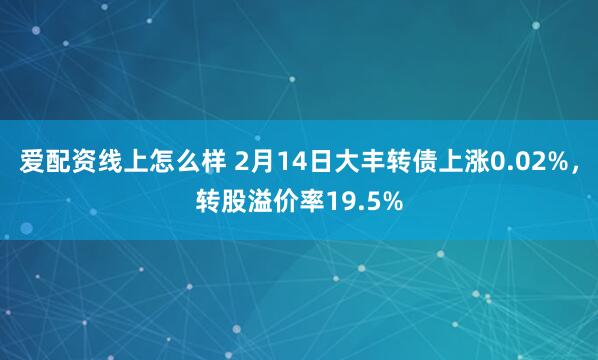 爱配资线上怎么样 2月14日大丰转债上涨0.02%，转股溢价率19.5%