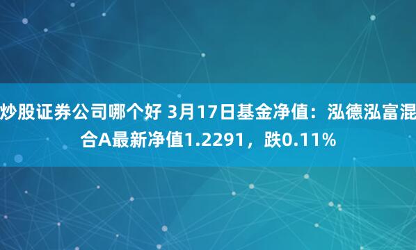 炒股证券公司哪个好 3月17日基金净值：泓德泓富混合A最新净值1.2291，跌0.11%